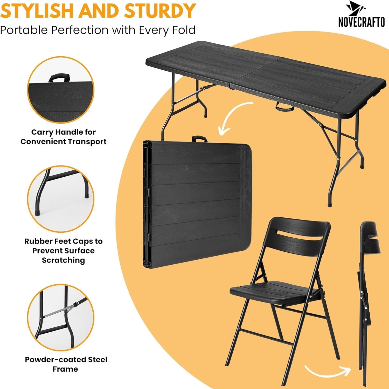 6ft Folding Dining Table & 6 Chairs Set Indoor/Outdoor Space-Saving Patio