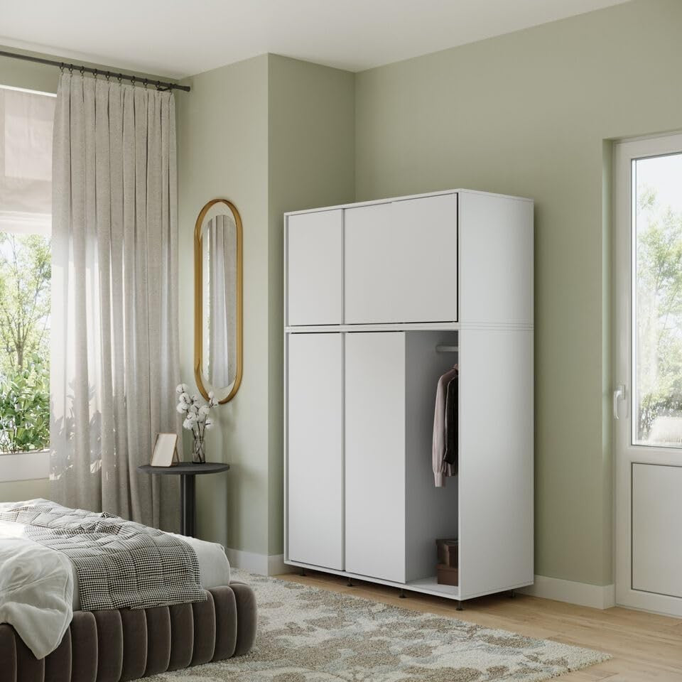 6-Door Sliding Wardrobe White Doors | Modern Spacious Bedroom Closet