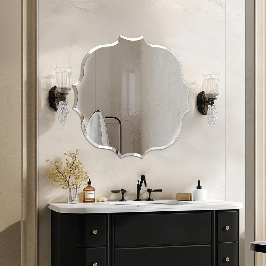Irregular Wall Mirror 80x80cm Frameless Curved Glass for Bathroom Hallway