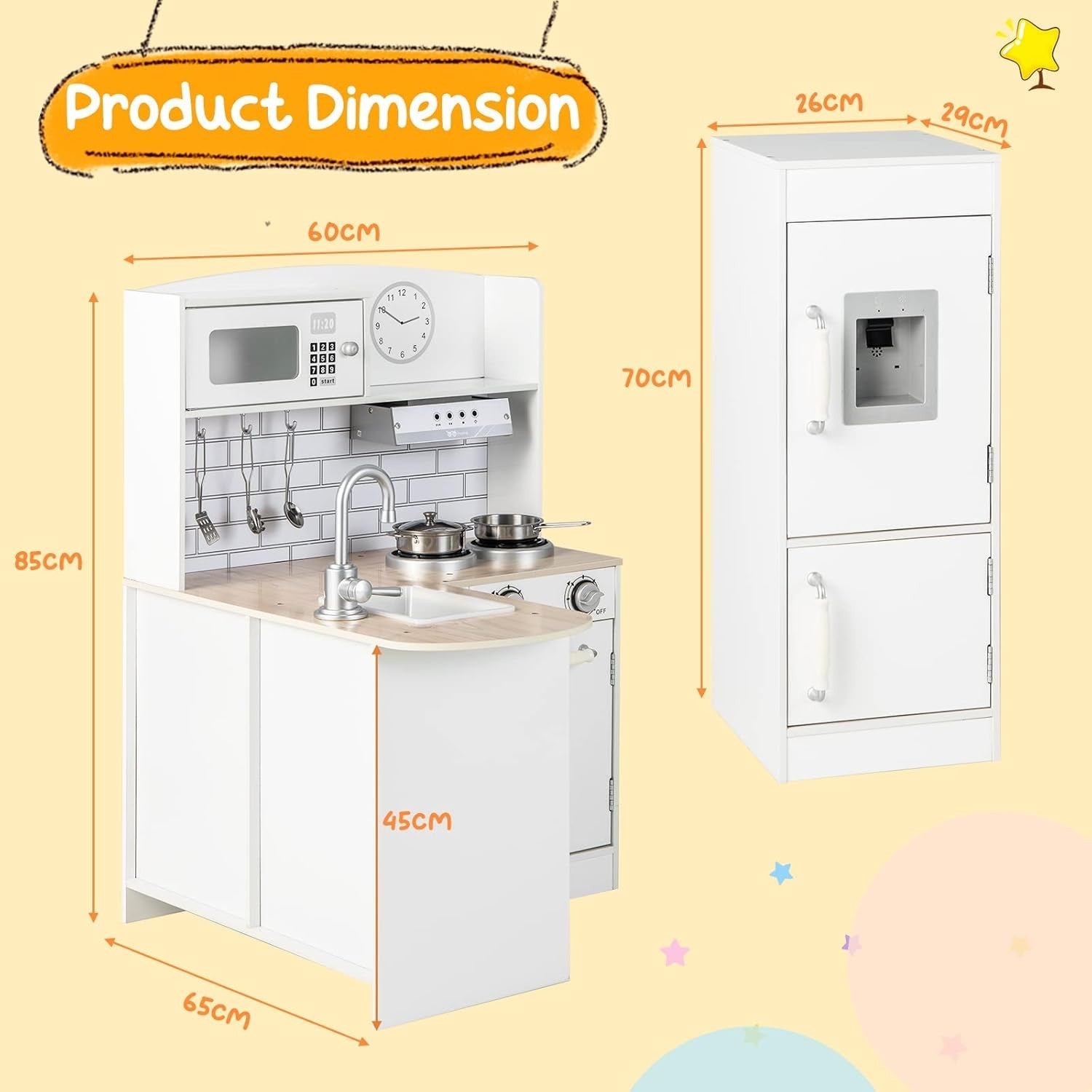Corner Kids Play Kitchen w/ Fridge Microwave Sink Water Dispenser