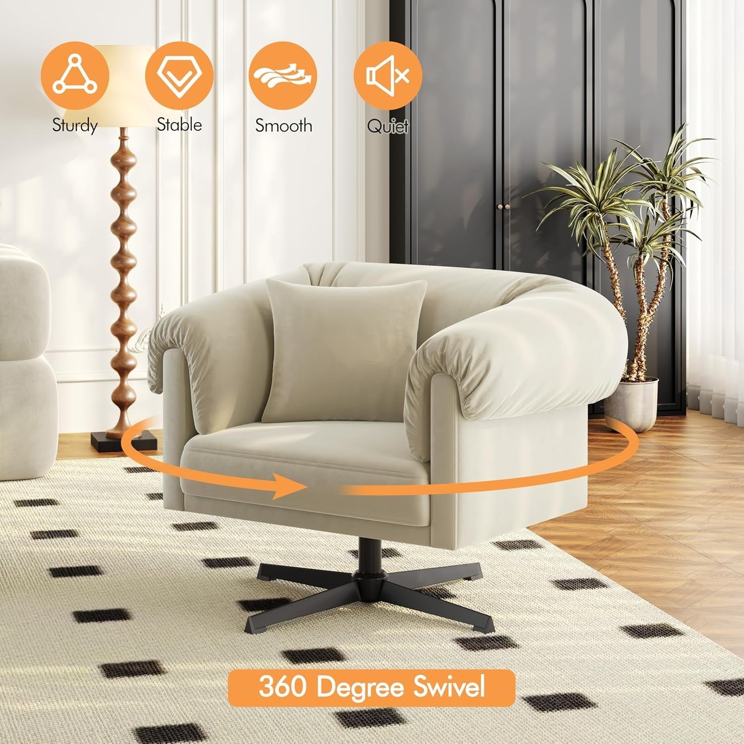 Cozy Velvet Swivel Accent Chair with Pillow – Plush Upholstered Seat