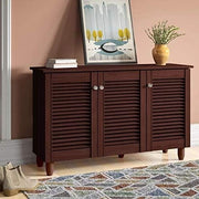 Modern 3 Door Shoe Cabinet Storage Unit | 15 Pair Rack Dark Wenge