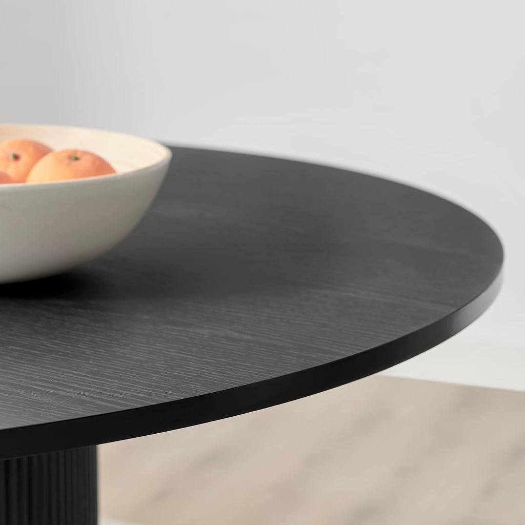 Black Round Pedestal Dining Table 120cm Scandi Modern Wood 4-6 Seat