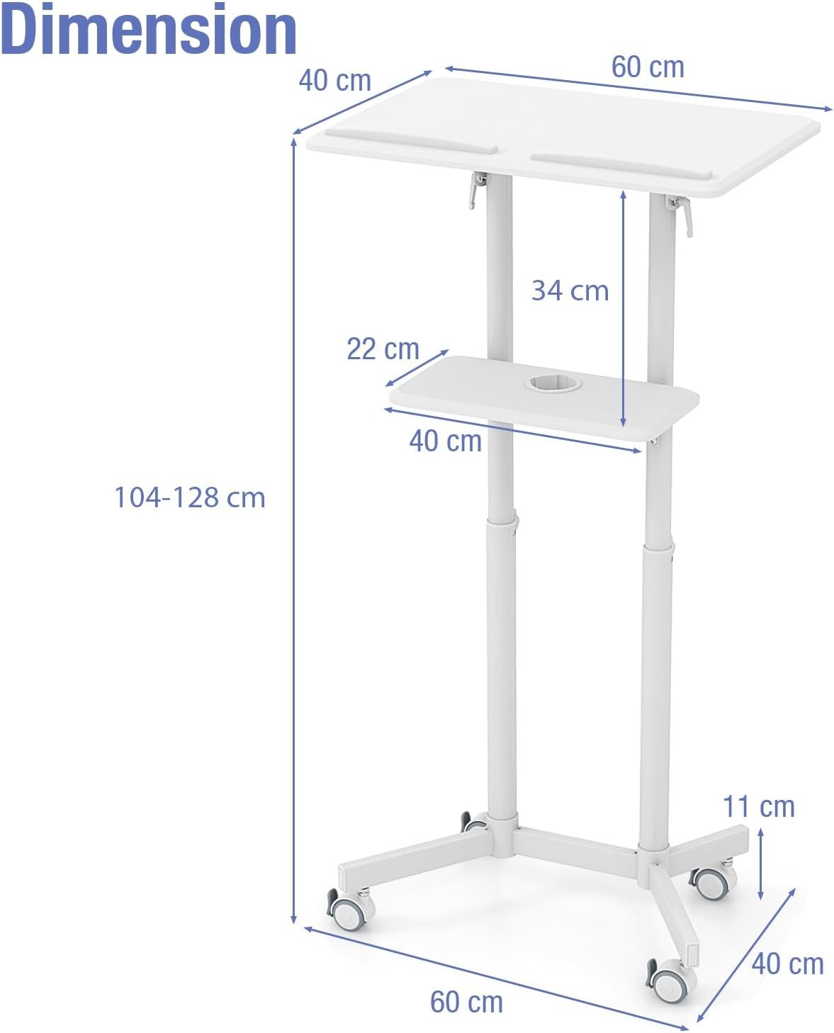 Mobile Lectern Height Adjustable Standing Podium Desk with Wheels Storage Shelf