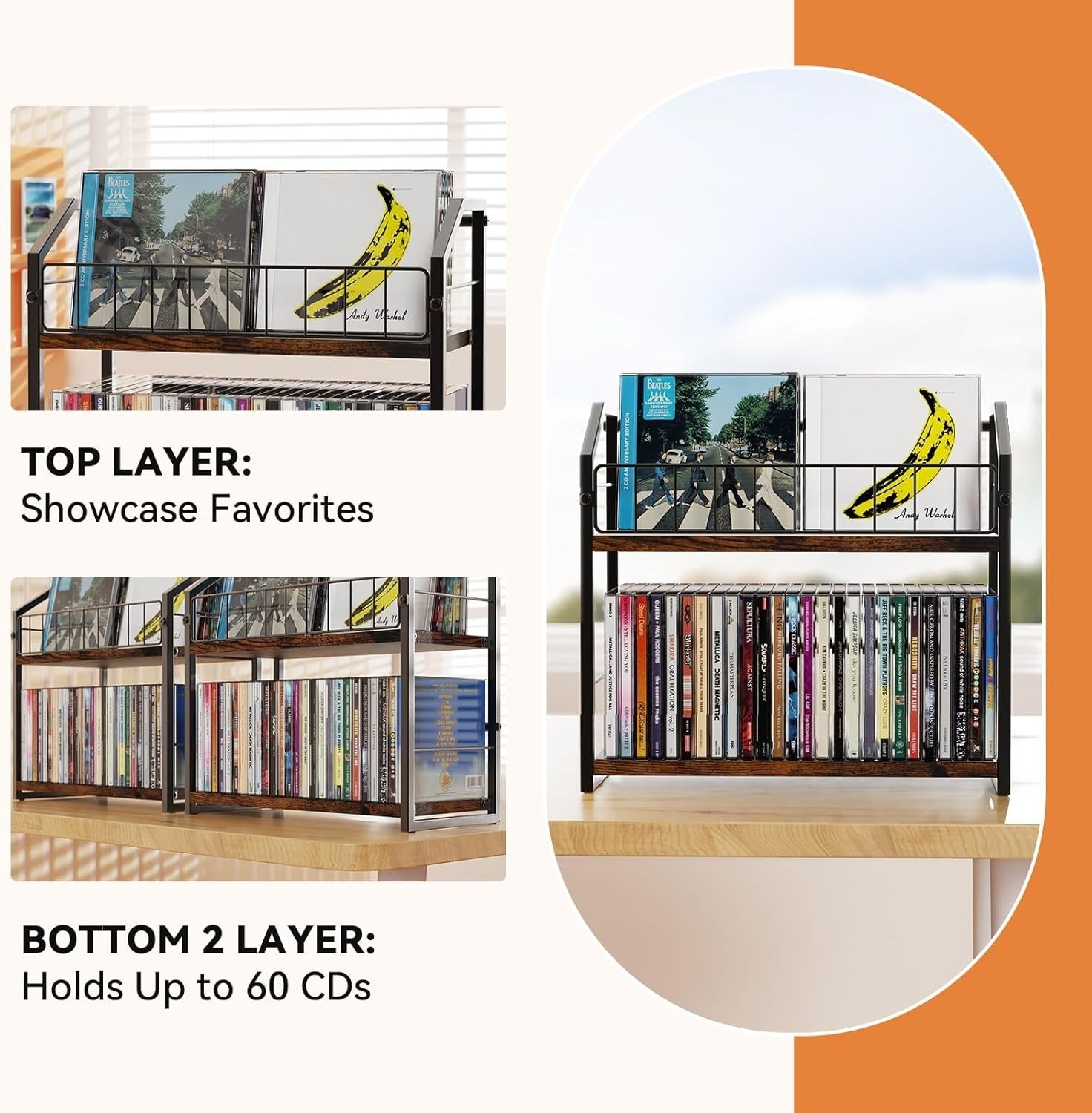 2 Tier CD Vinyl Record Storage Rack Desktop Organizer Holds 56 Discs