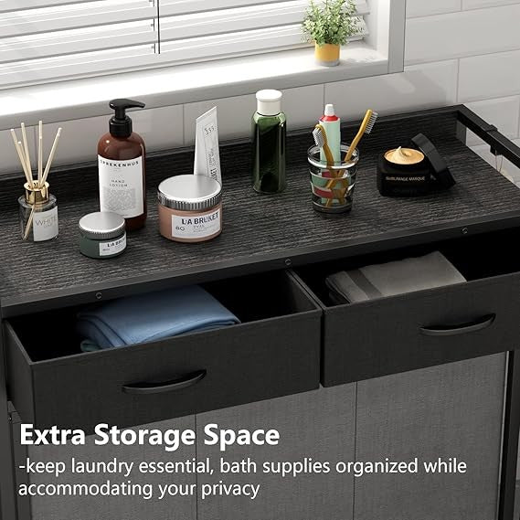 3×40L Laundry Hamper Cart with Wheels & Drawers | Large 83×62.5×80.8cm Organiser