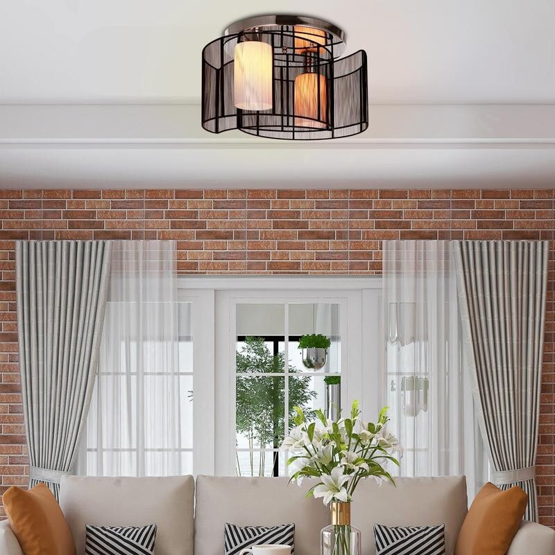 Modern 2 Way Flush Ceiling Light Black Metal Shade Fixture E27 Hall Lounge