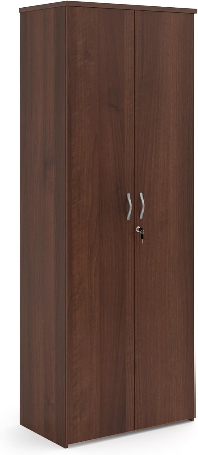 Walnut Storage Cupboard 2 Door Tall Lockable Cabinet with 5 Shelves 214cm
