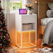 2x LED Bedside Tables White Slim Nightstand Drawer Small Side Table