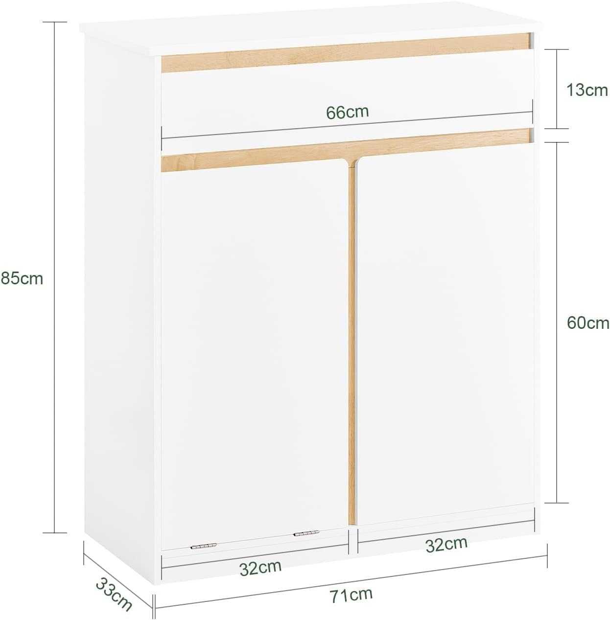 Slim Bathroom Storage Cabinet with Drawer & Laundry Basket White Unit