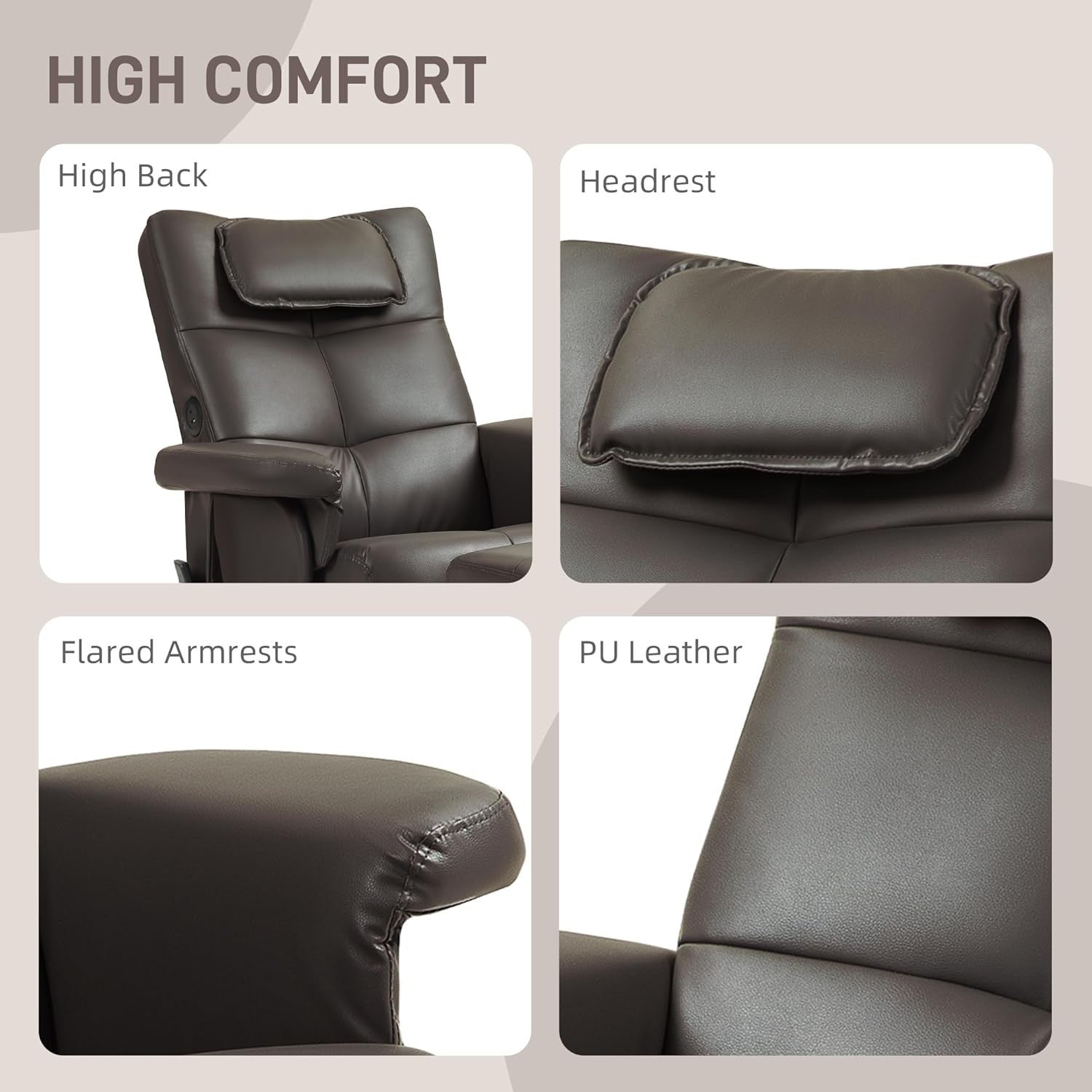 Massage Recliner Chair w/ Footstool Heat USB Storage Faux Leather Brown