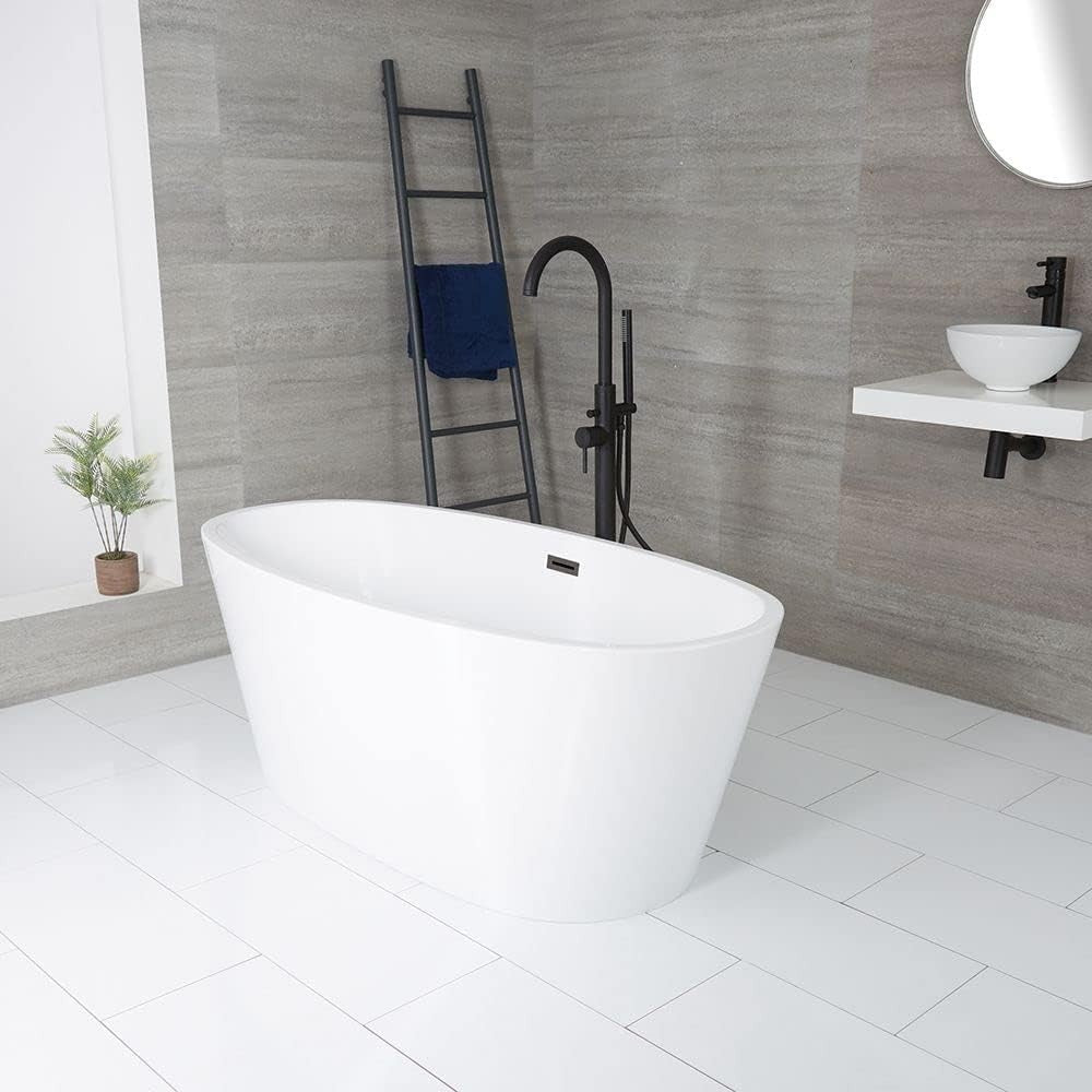 White Double Ended Freestanding Oval Bath 1595x740mm Grey Overflow