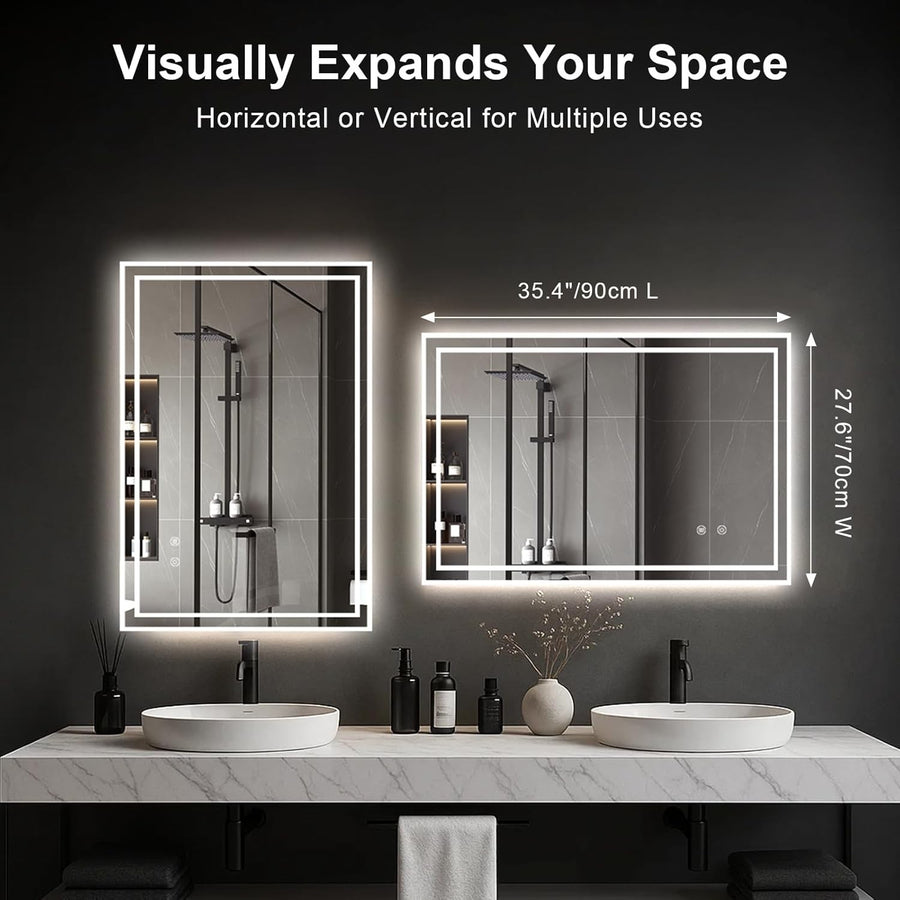 LED Bathroom Mirror 70x90cm Touch Sensor Demister Anti-Fog Waterproof