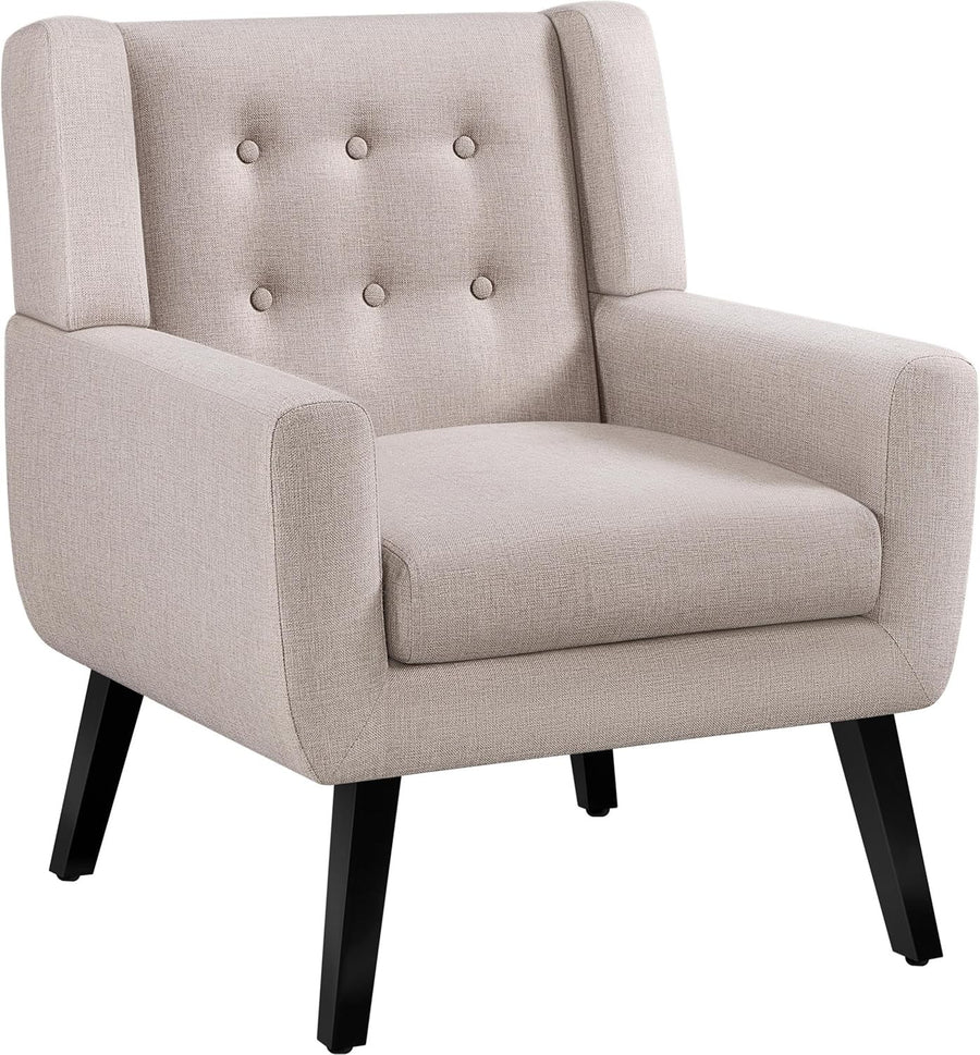 Tub Chair Button‑Tufted Linen Accent Armchair Modern Cozy Seat Beige