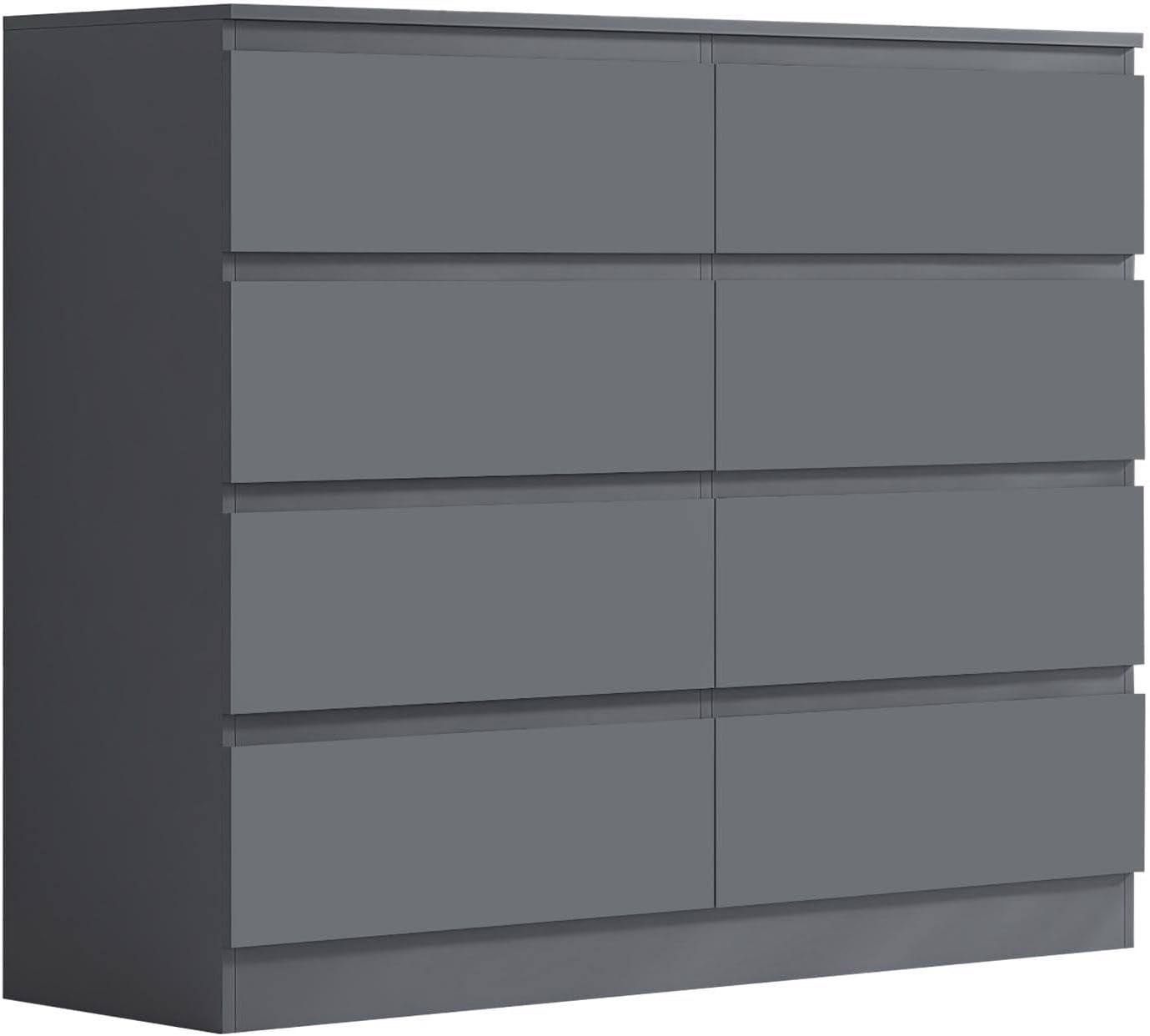 8 Drawer Chest Modern Bedroom Storage Unit Dark Grey Matt Finish XL