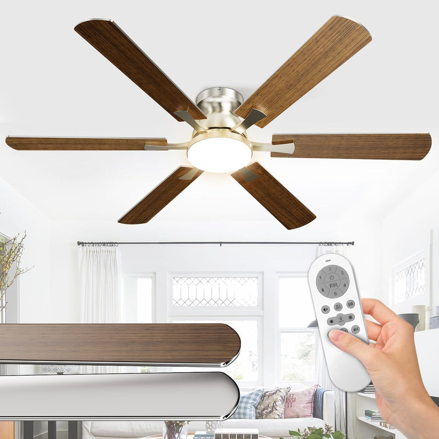 132 cm Large Ceiling Fan with Light, 6 Blades, Remote, Reversible DC Motor