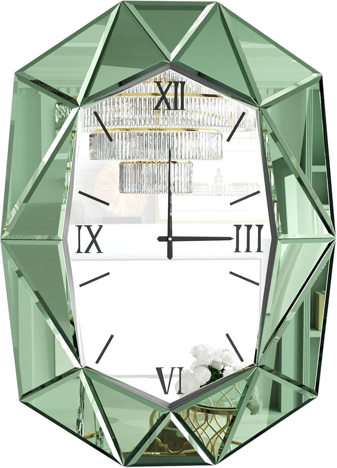 Beveled Glass Wall Clock Mirror 72x100cm Roman Numerals Silent Decor