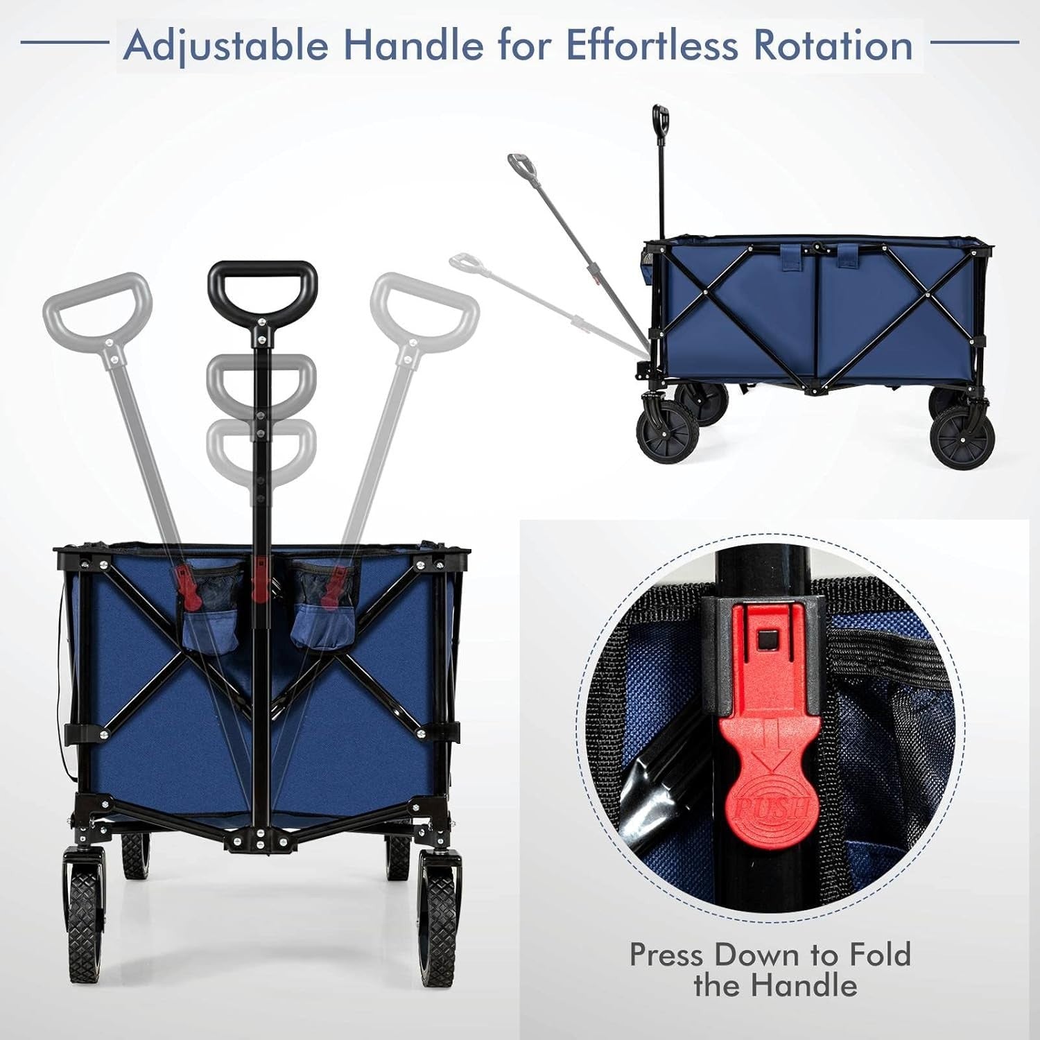 Folding Camping Wagon 87x50x38cm Heavy Duty Garden Cart Cup Holders Navy
