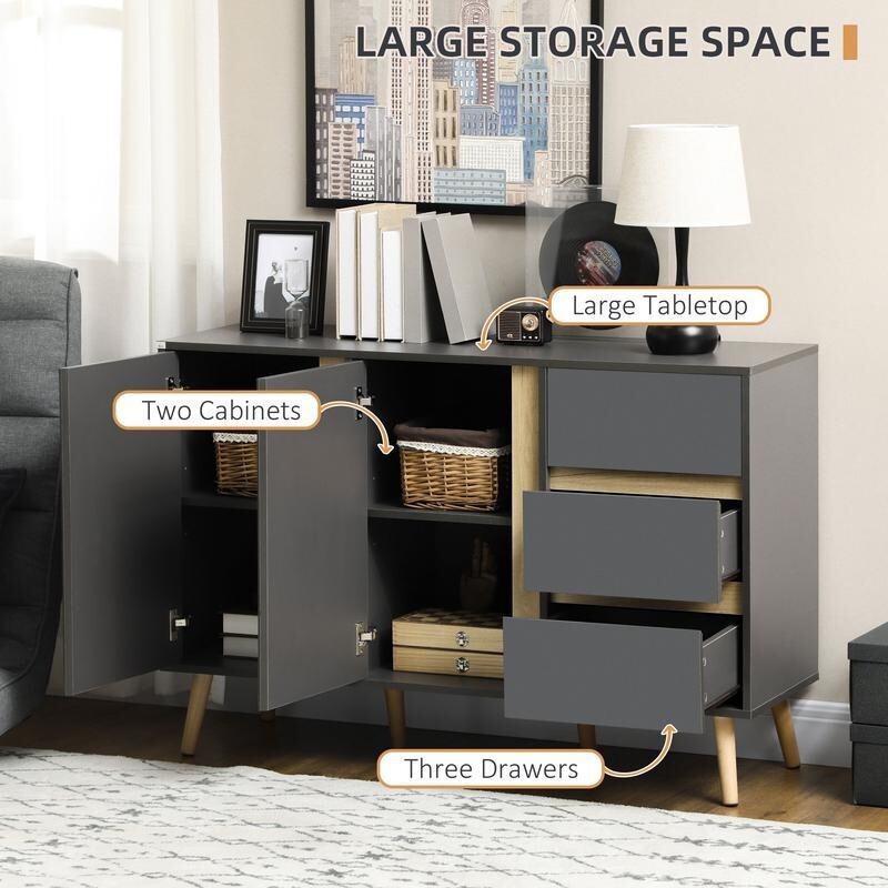 Grey Sideboard Storage Cabinet 3 Drawer 2 Door Cupboard – Hallway Unit