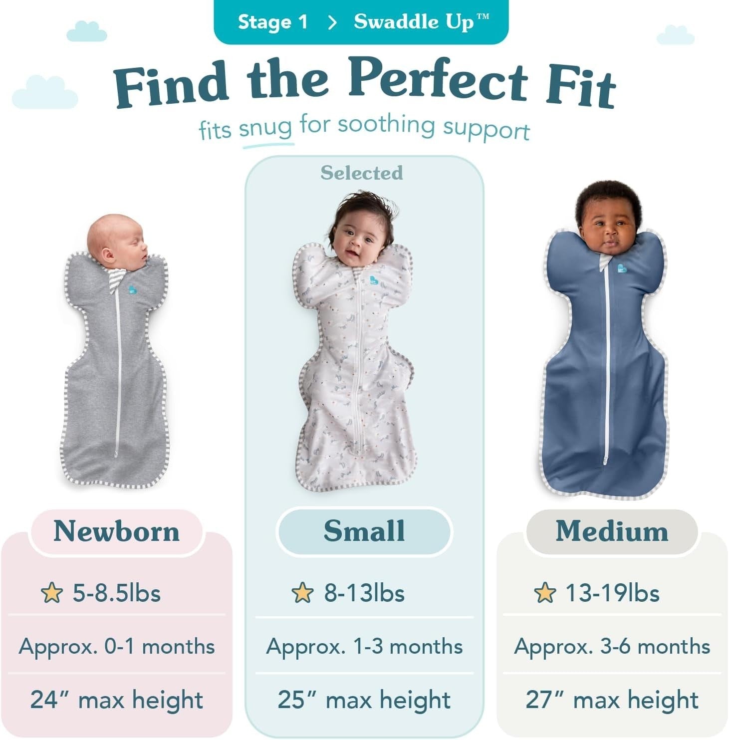 Newborn Swaddle Sleep Sack 2.5 TOG Cotton Arms-Up 3.5-6kg whte