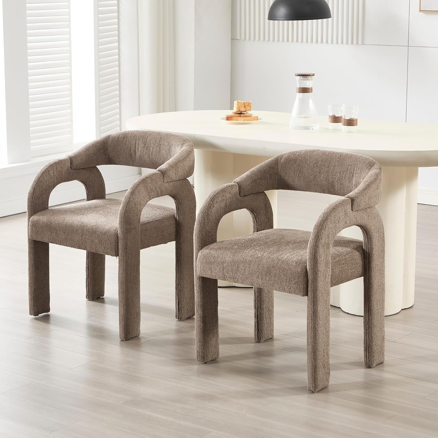 Brown Modern Dining Chairs Set of 2, Upholstered Armrest Tub Seats