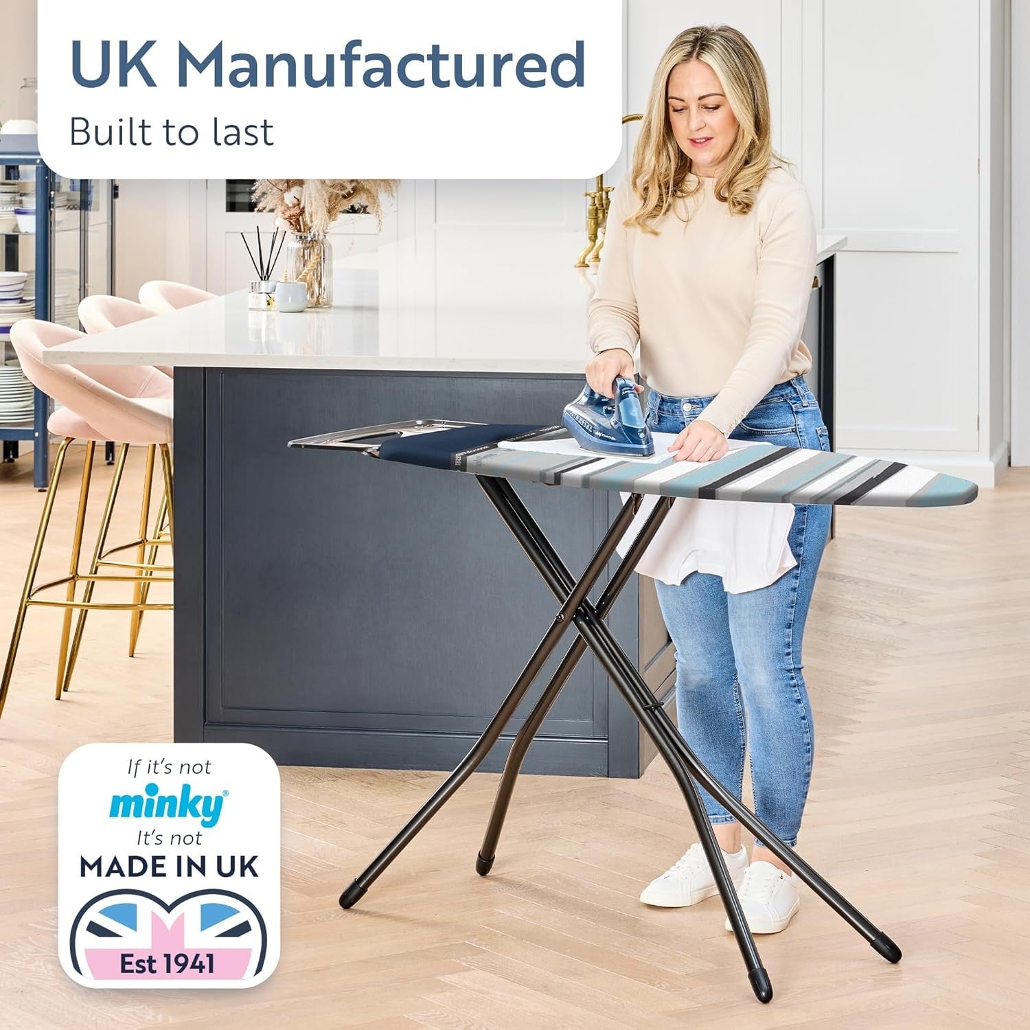 Extra Wide Ironing Board 122x43cm Steam Generator Compatible Adjustable