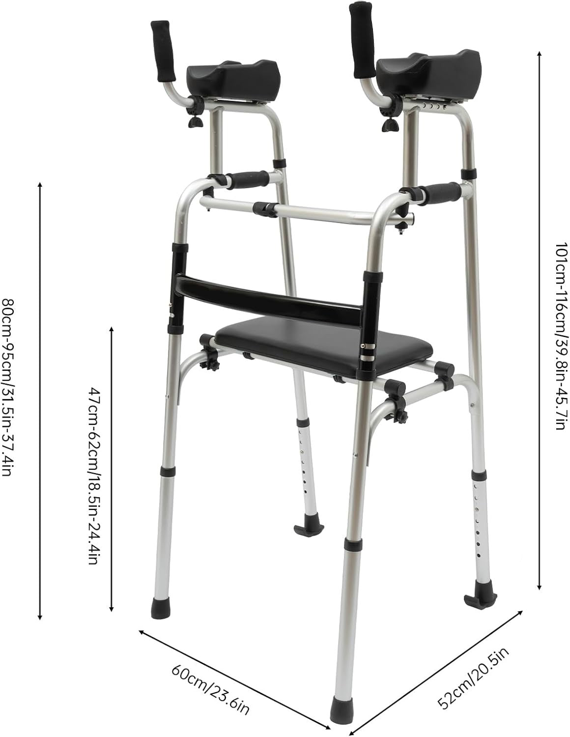 Upright Walker Rollator Folding Seat 2 Wheels Heavy Duty Indoor Outdoor