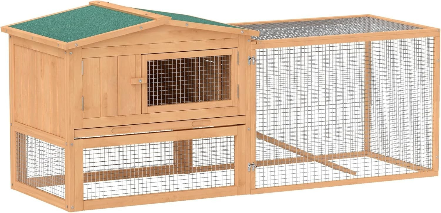 2 Tier Wooden Rabbit Hutch Outdoor Bunny Coop 158x58x68cm