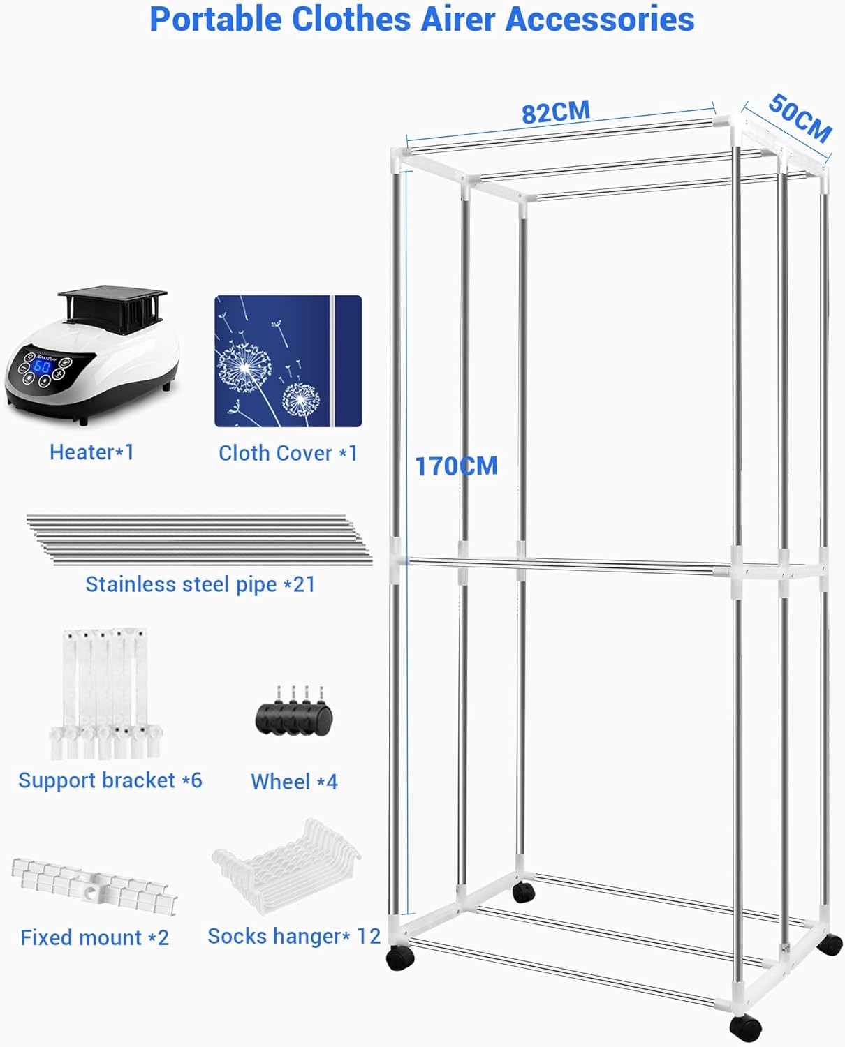 Electric Heated Clothes Airer 1500W 2-Tier Dryer With Cover & Timer Indoor
