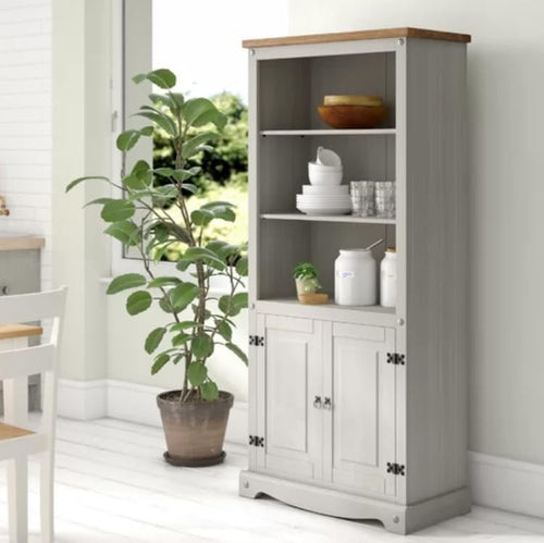Grey Tall Kitchen Cupboard 180cm Pantry Storage Cabinet 2-Door Sideboard