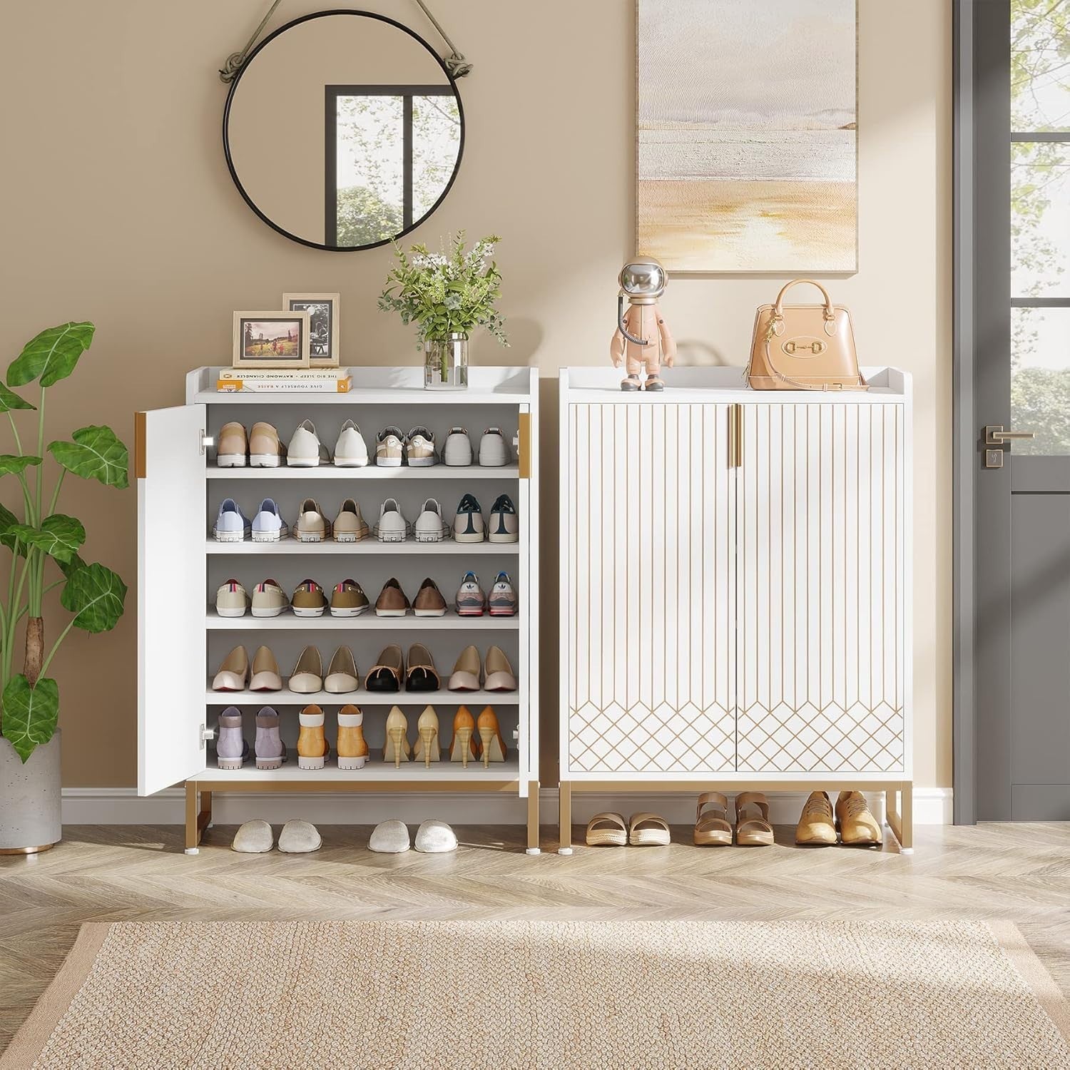 Modern Shoe Cabinet White – 5 Tier Storage Unit, Holds 25 Pairs, 105cm