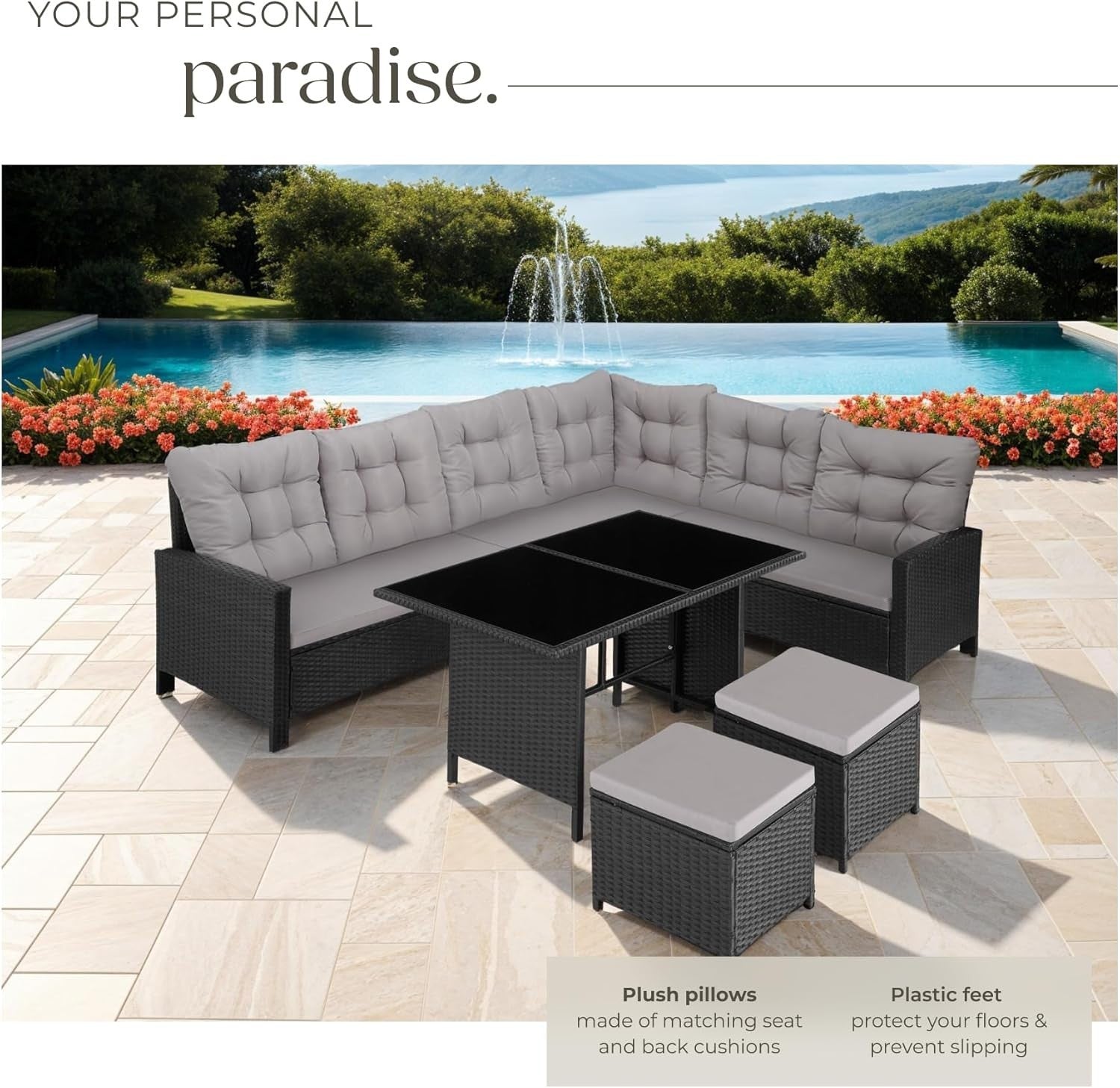 Outdoor Rattan Garden Sofa Set 8 Seater Large Corner Patio Table Cushions