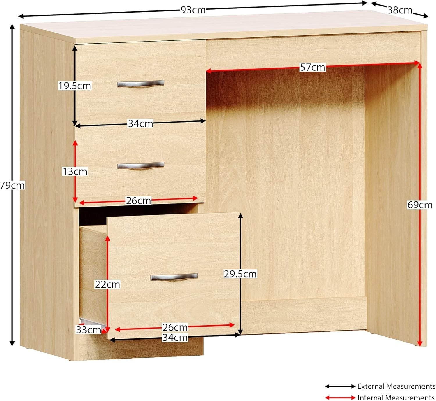 3-Drawer Dressing Table Vanity Desk Makeup Station Storage Chest Bedroom