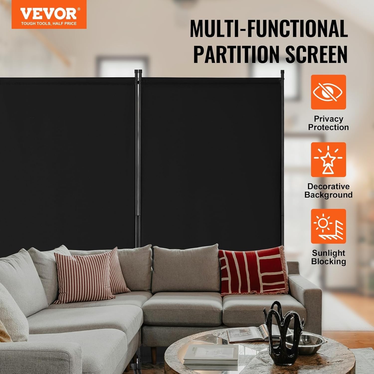 4 Panel Black Folding Room Divider Privacy Screen Freestanding 364x184cm
