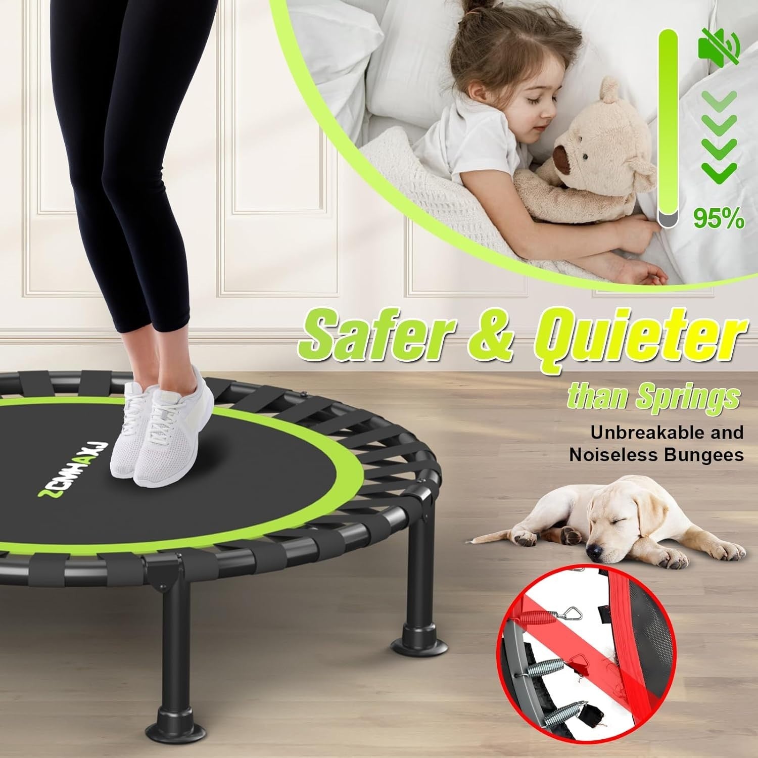 40in Foldable Rebounder Trampoline Indoor Fitness Adjustable Bar 440LBS