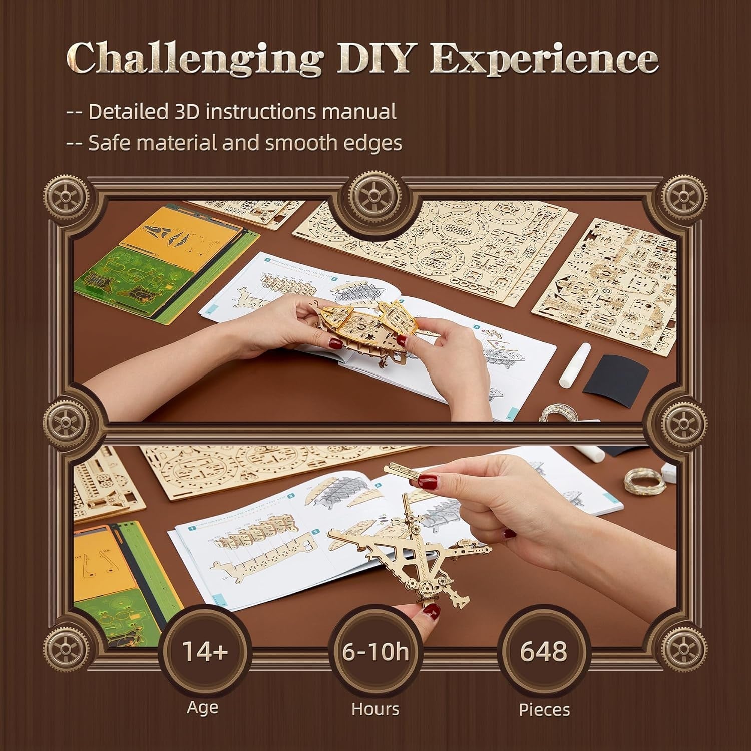 Steampunk 3D Wooden Airship Puzzle with LED Lights DIY Craft Gift Set