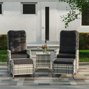 Adjustable Rattan Recliner Patio Set Chairs Stools Coffee Table Outdoor Black