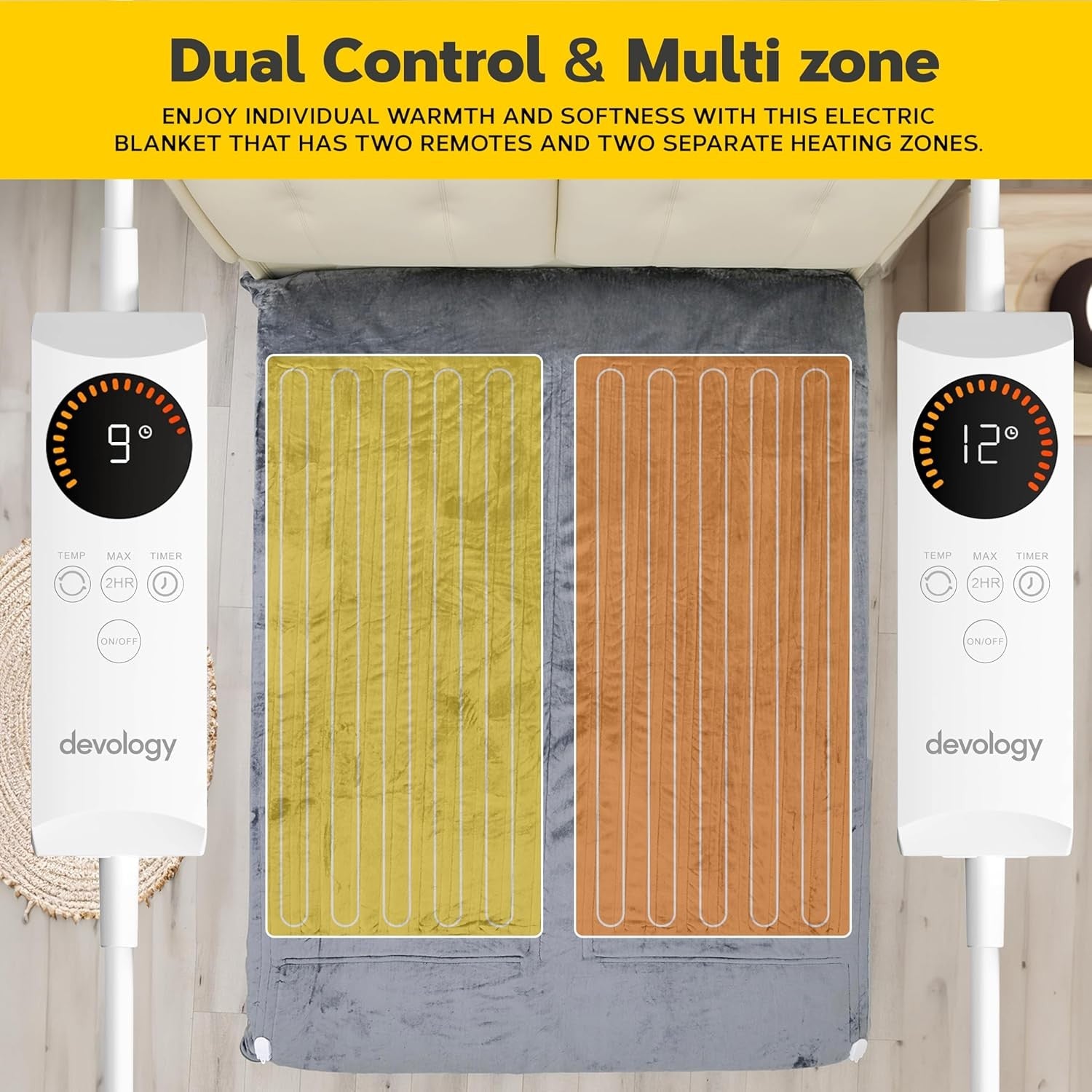 King Size Electric Heated Throw Dual Control 230x250cm Timer Washable
