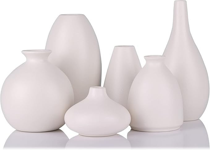 White Ceramic Vase Set of 6 Modern Minimalist Bud Vases Home Decor