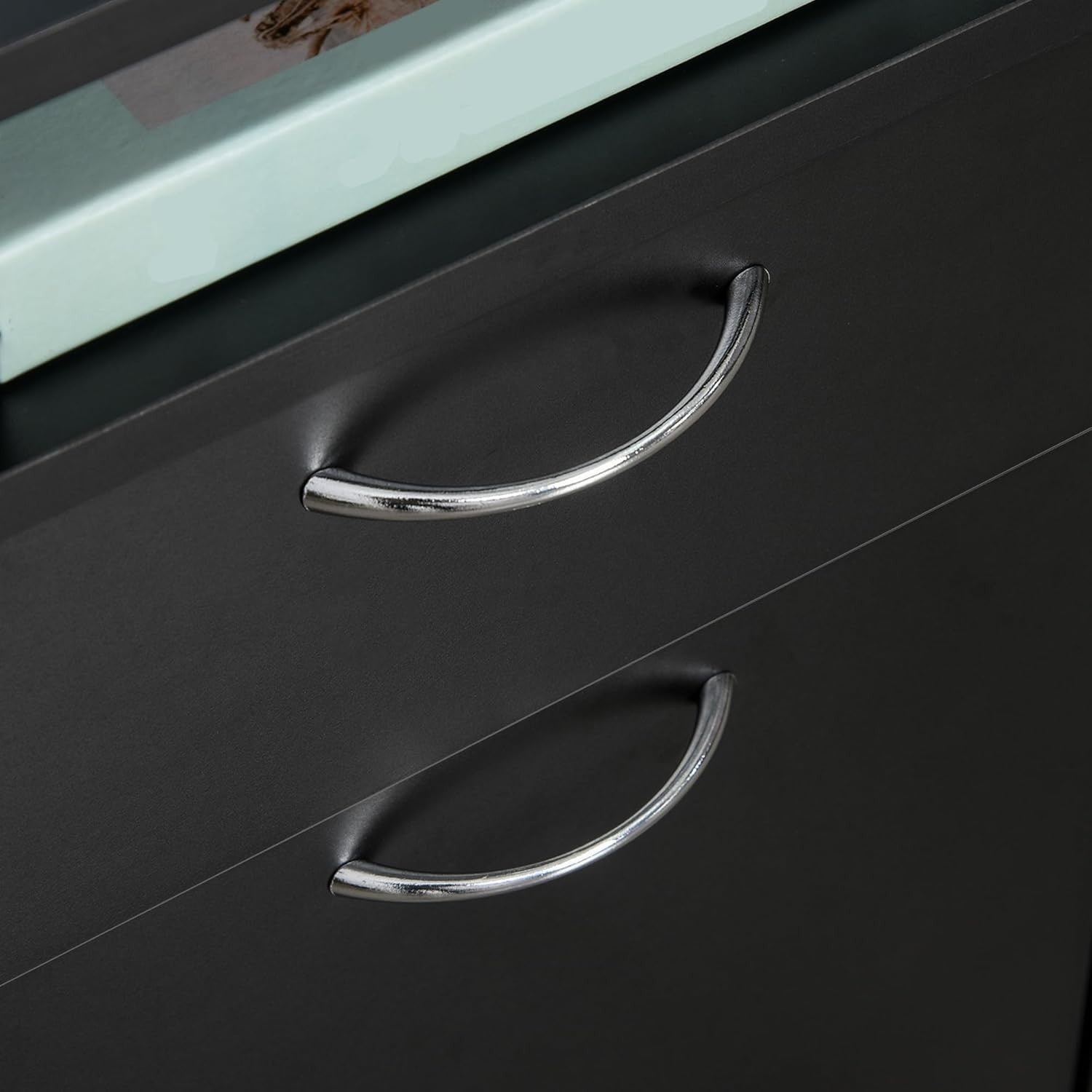 Black Mobile Filing Cabinet with Wheels Drawer Storage Home Office Without Key