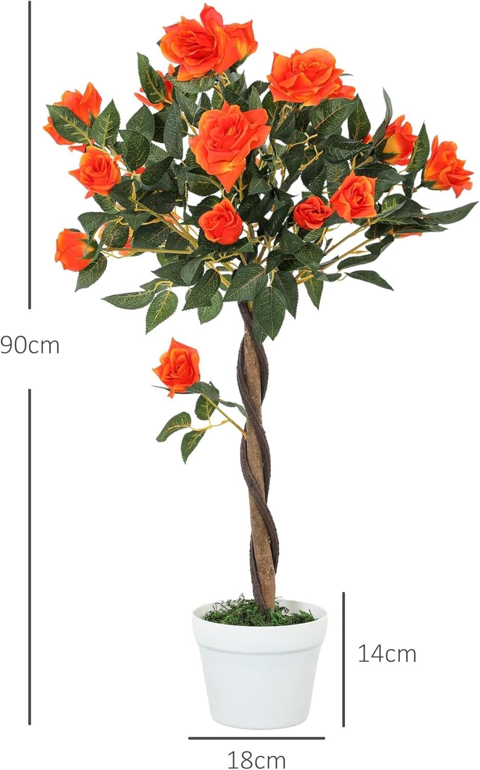 Set of 2 Artificial Rose Trees 90cm Orange Faux Flower Plants Home Garden Decor