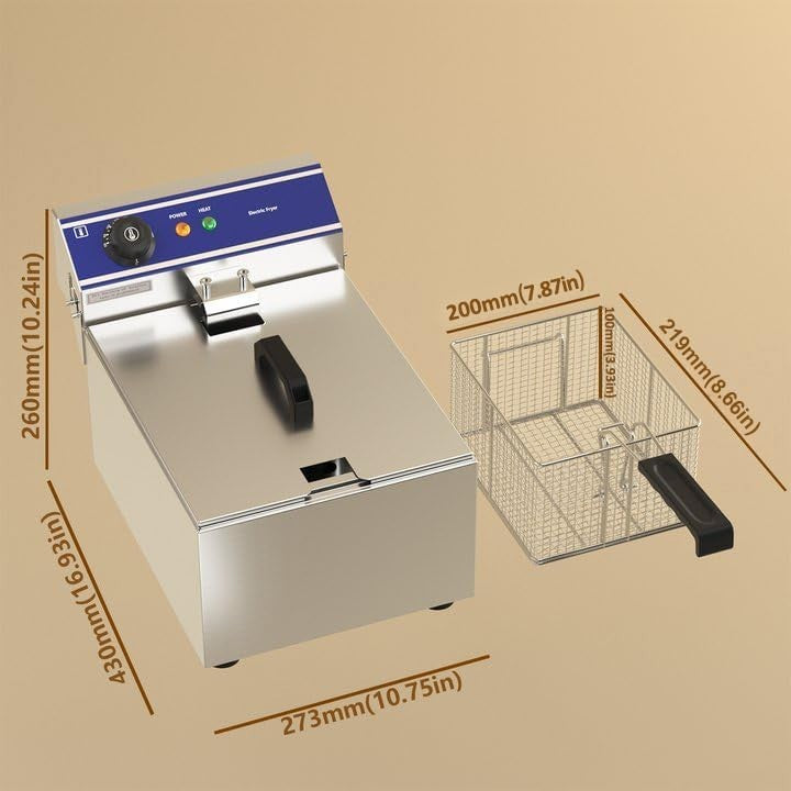 Commercial Electric Chip Fryer 6L 3000W Stainless Steel Countertop