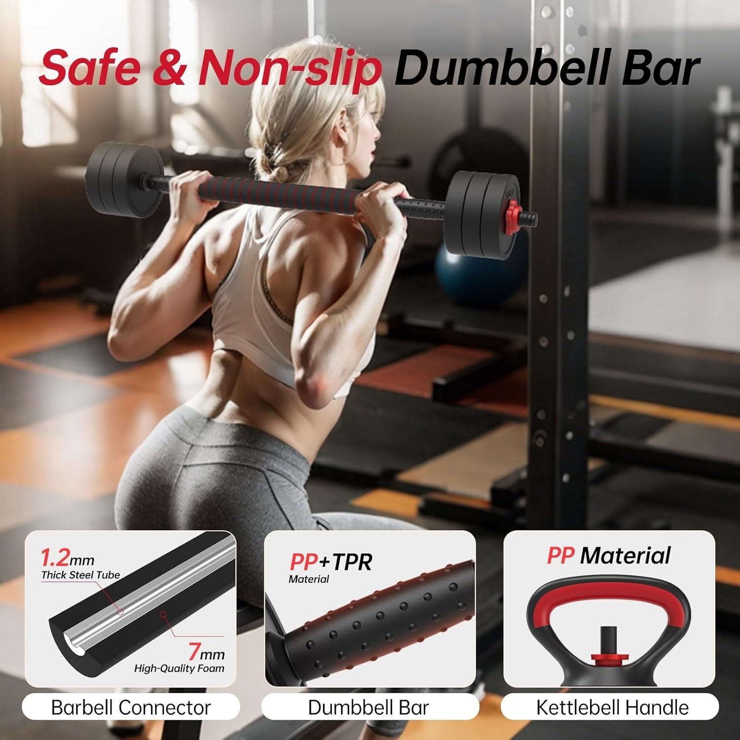 4-in-1 Adjustable Dumbbell Set 10kg Home Gym Barbell Kettlebell Kit