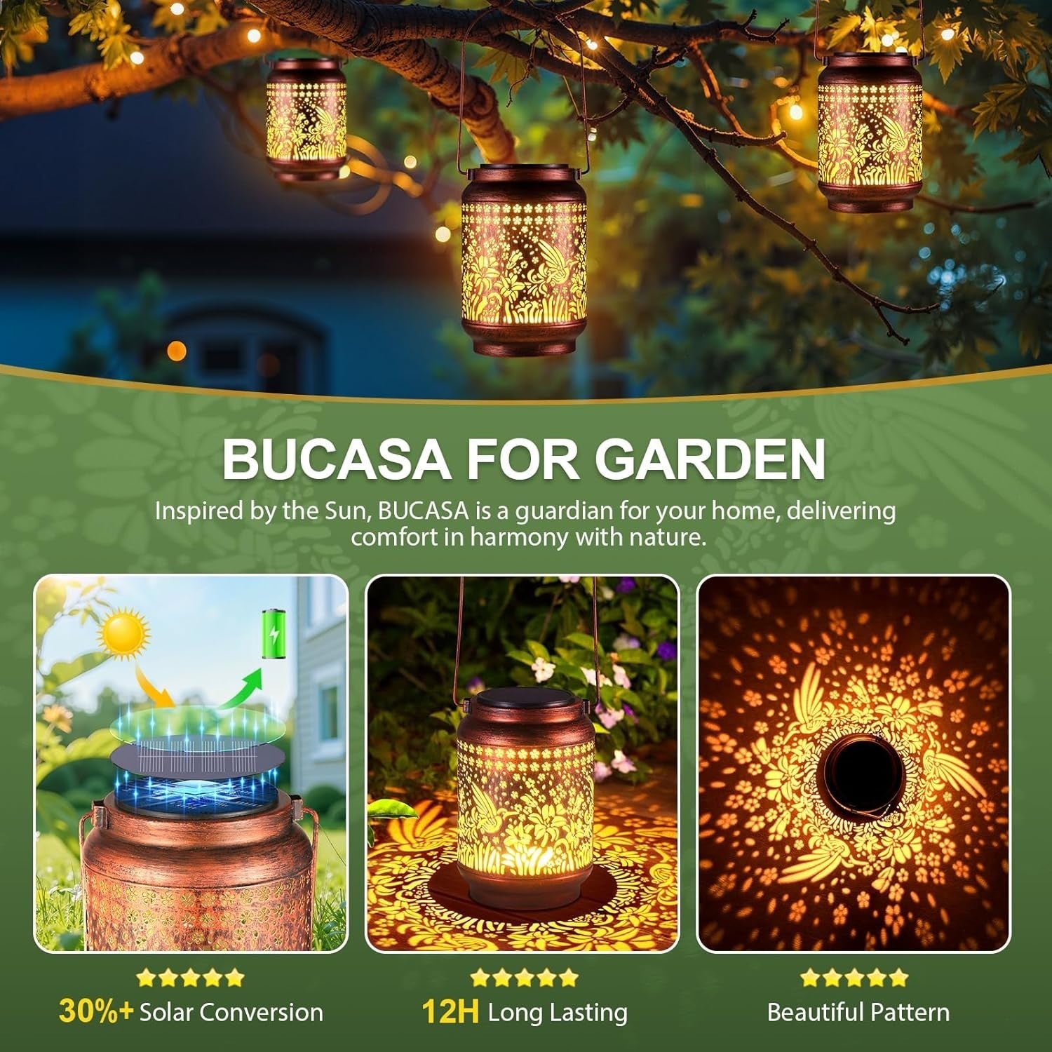 2 Pack Solar Hummingbird Lanterns Garden Lights • Waterproof Hanging Decor