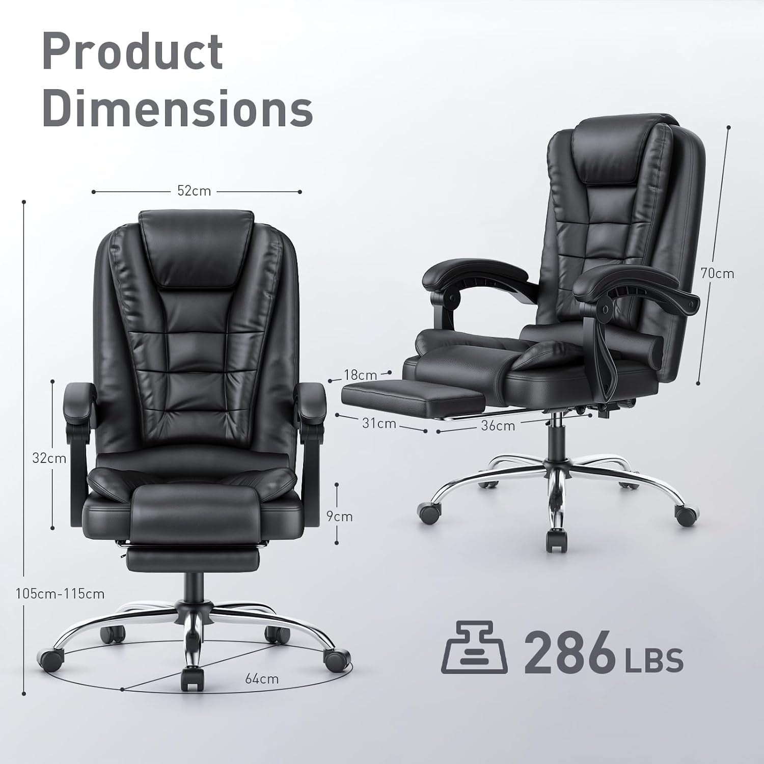 Executive Office Chair High Back PU Leather Recliner Footrest