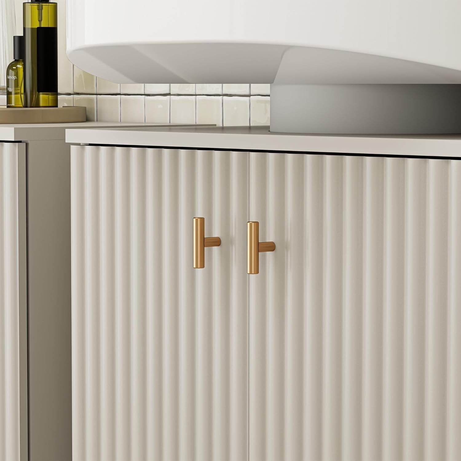 Stone Under Sink Bathroom Cabinet with Shelf Storage 60x30x60cm