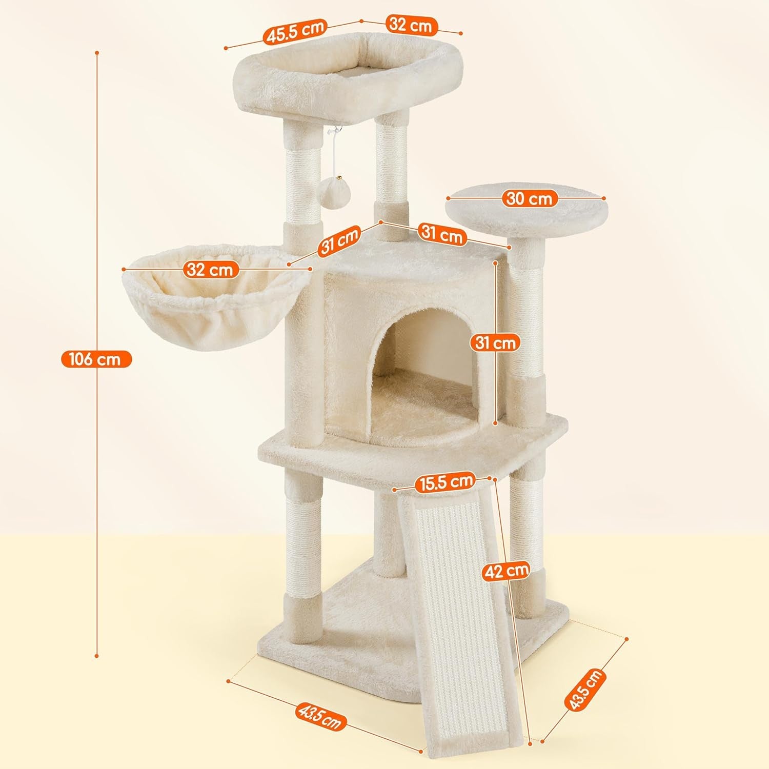 Cat Tree 107cm Climbing Tower Scratching Posts Condo Basket Indoor