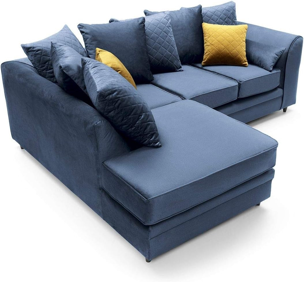 Dark Blue Velvet L Shape Corner Sofa 4 Seater – Water Repellent & Plush