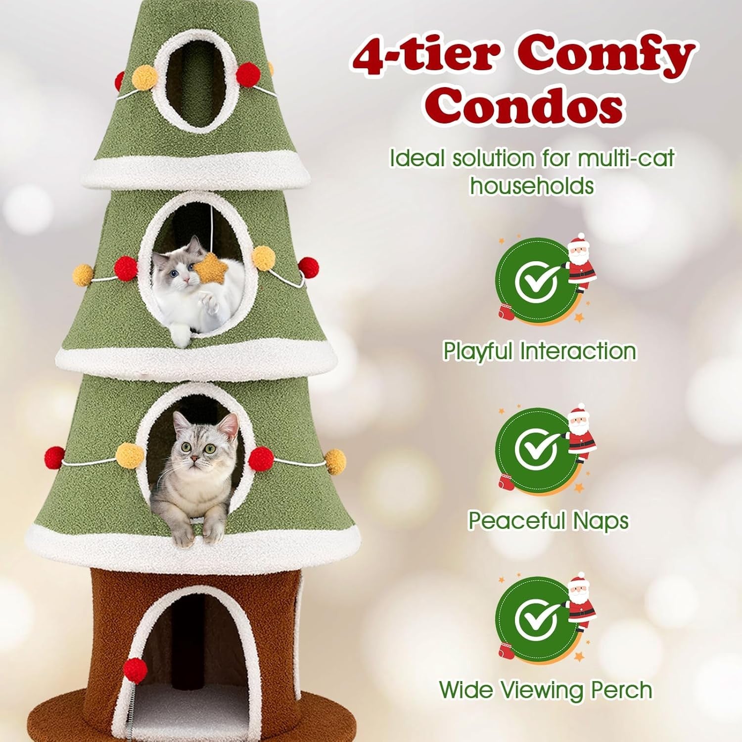 Christmas Cat Tree Tower 154cm Festive Green Multi-Level Condo Scratcher