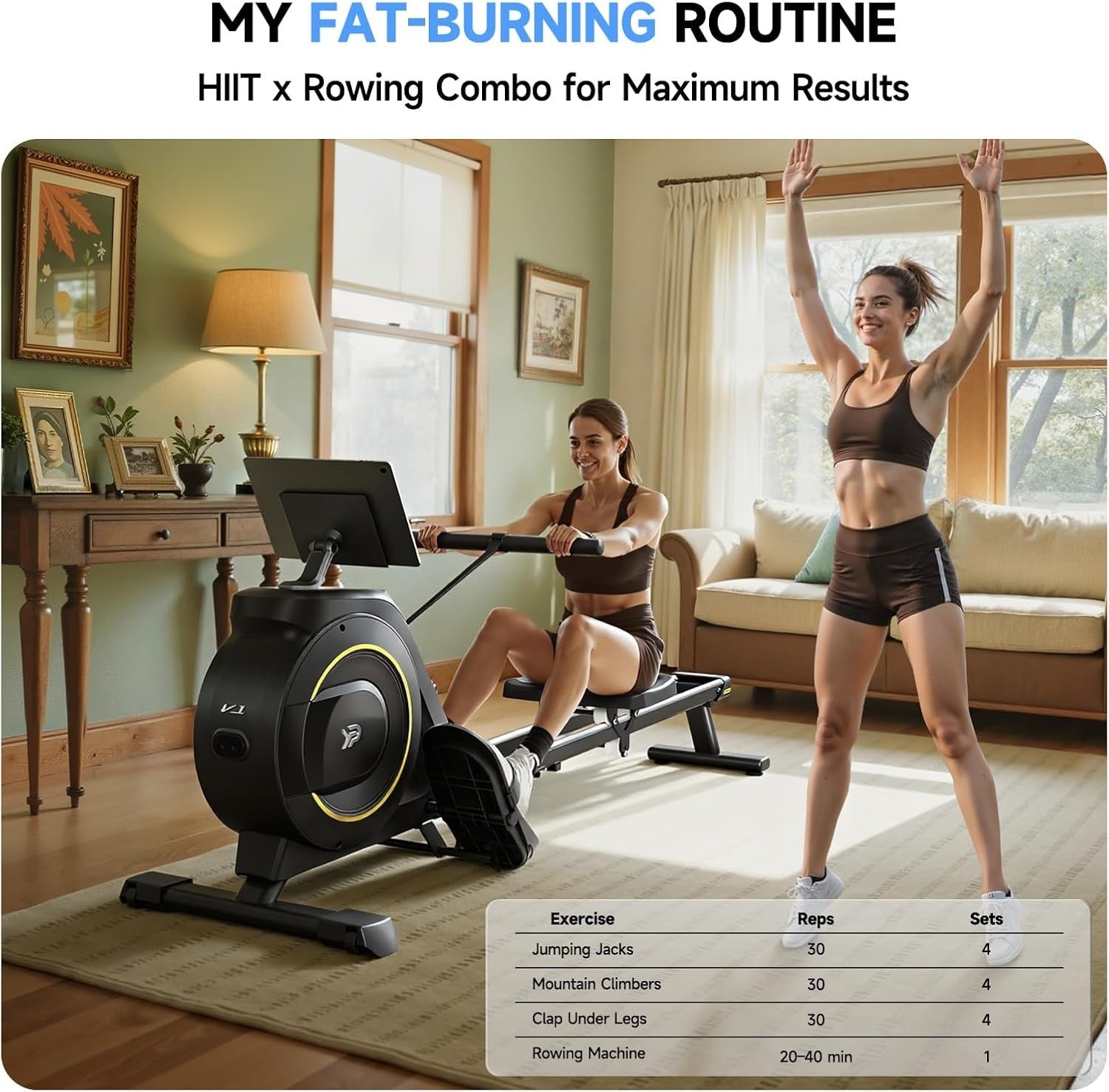 Magnetic Rowing Machine 16-Level Quiet Foldable Dual Rail 350LB App Home Rower